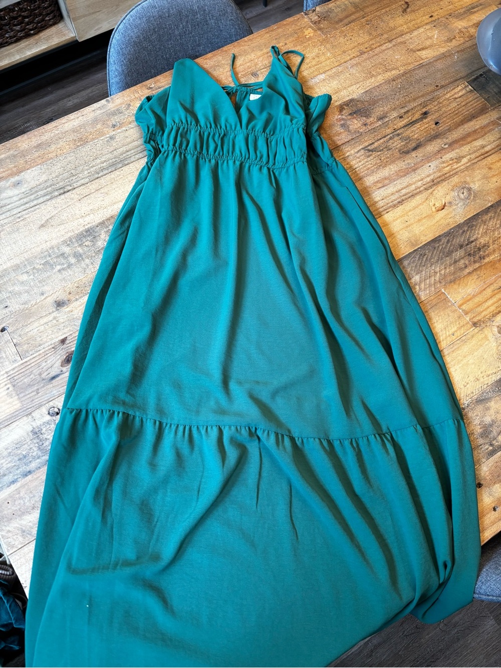 Womens Green Tiered Maxi Dress with Smocked Waist
